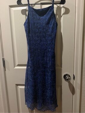 Women’s Blue Slip Dress with Subtle Floral Texture